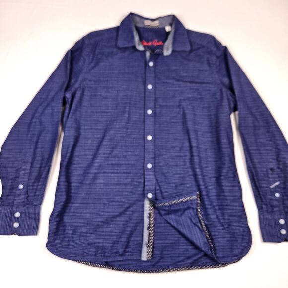 Robert Graham Men Flip Cuff Button-Up Shirt Stripe Flecked Cotton Paisley Blue M - Picture 1 of 16